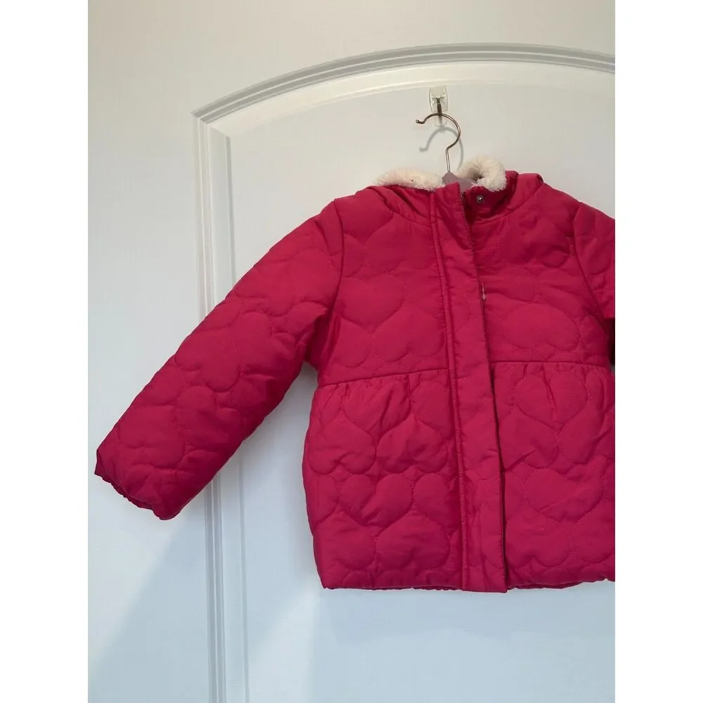 NWT Carter's Fuchsia Pink Heart Quilted Puffer Jacket Hood Size 4T